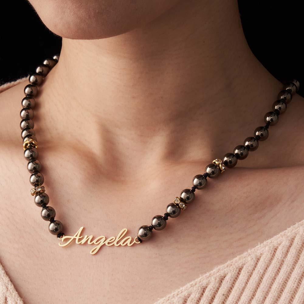 Collana Con Perline Nere Con Nome Personalizzato. Gioielli Semplici, Regali Per Lei - soufeelit