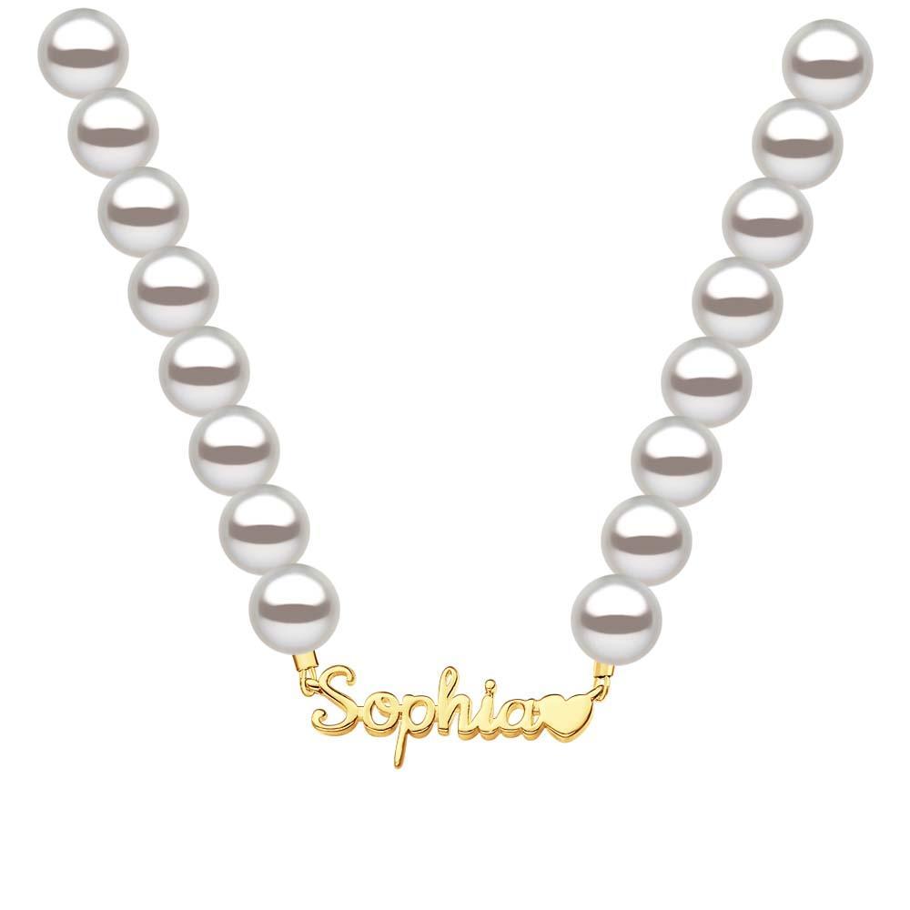 Collana Con Catena Di Perle Con Nome Personalizzato, Cuore, Regalo Classico Per Lei - soufeelit