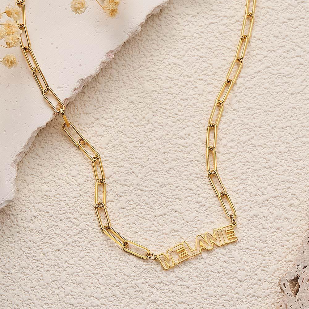 Collana Con Nome Personalizzato Scavato, Regali Eleganti Di Gioielli Con Ciondolo Per Lei - soufeelit