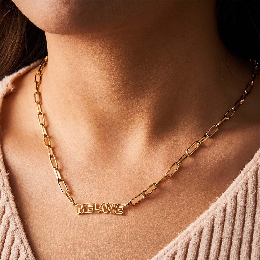 Collana Con Nome Personalizzato Scavato, Regali Eleganti Di Gioielli Con Ciondolo Per Lei - soufeelit