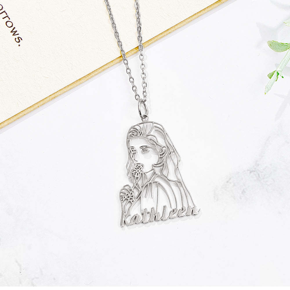 Collana Con Disegno Artistico Con Linea Di Ritratto Personalizzata Con Nome Per Lei - soufeelit