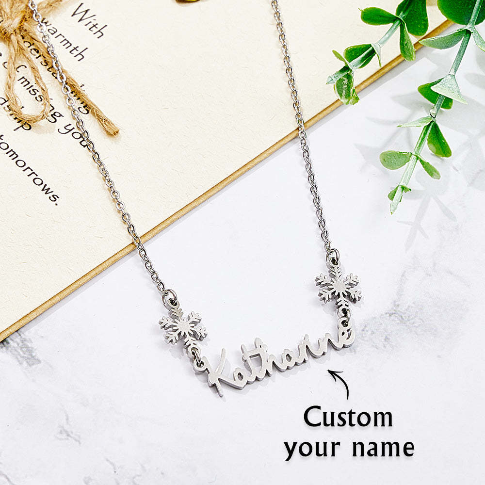 Collana Con Fiocco Di Neve Con Nome Personalizzato, Collana Con Incisione, Regalo Di Natale - soufeelit