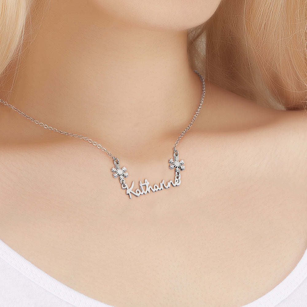 Collana Con Fiocco Di Neve Con Nome Personalizzato, Collana Con Incisione, Regalo Di Natale - soufeelit