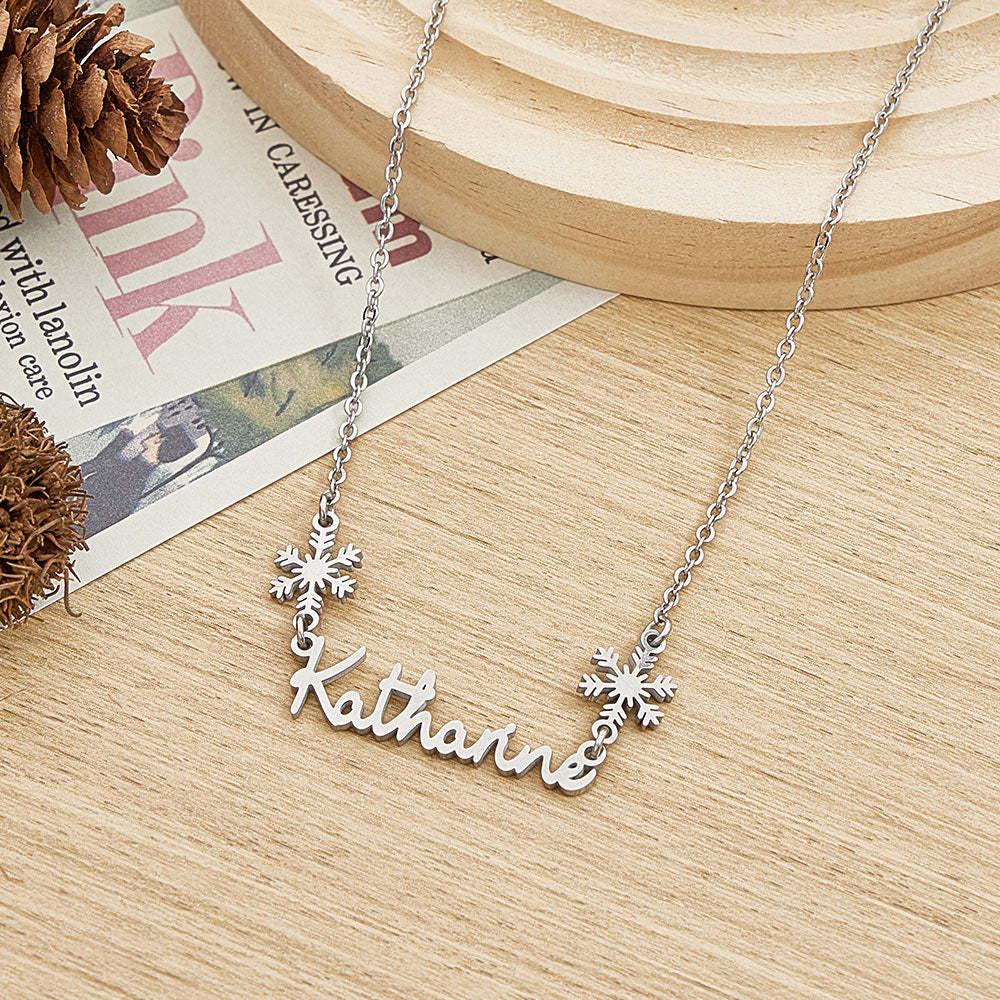 Collana Con Fiocco Di Neve Con Nome Personalizzato, Collana Con Incisione, Regalo Di Natale - soufeelit