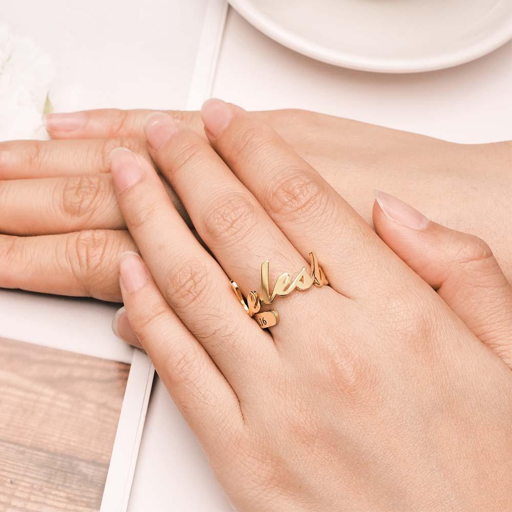Anello Aperto Regolabile Con Nome Inciso A Spirale Minimalista, Anello Commemorativo Con Testo Personalizzato - soufeelit