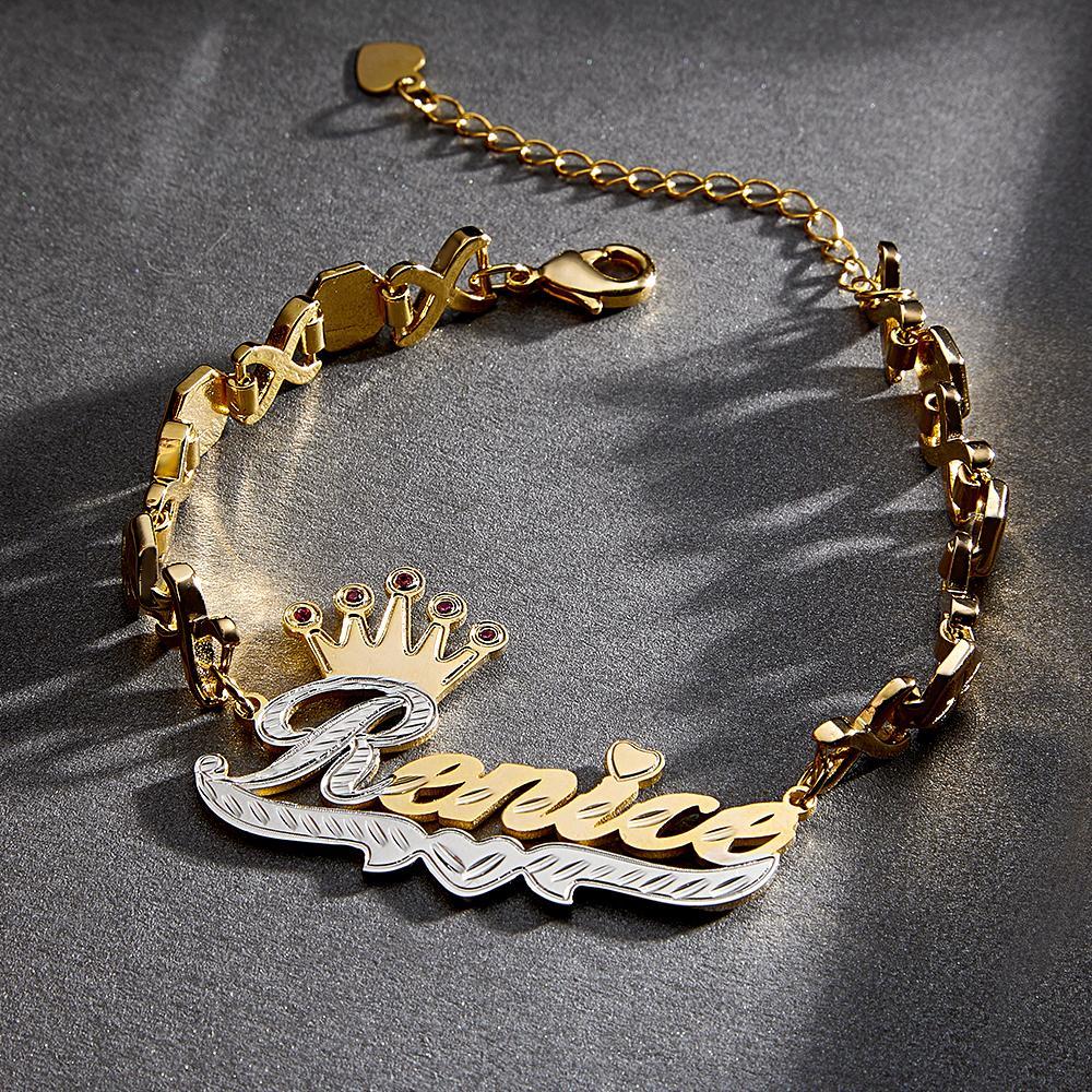 Bracciale Personalizzato Con Nome Hip Hop Con Corona Iniziale Rossa Decor Bracciale A Catena Regali Di Gioielli Per Uomo - soufeelit