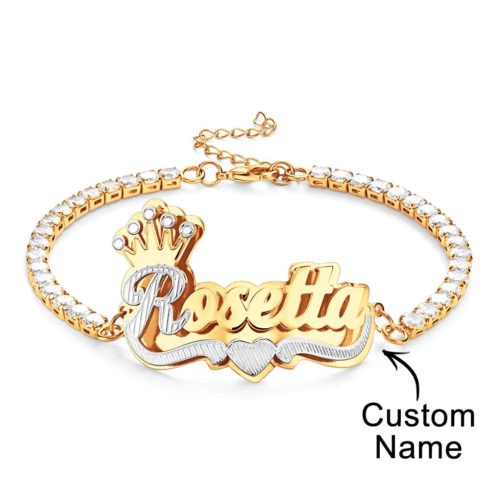 Bracciale Con Nome Hip Hop Personalizzato Con Corona Regolabile In Zircone, Regali Di Gioielli Per Uomo - soufeelit