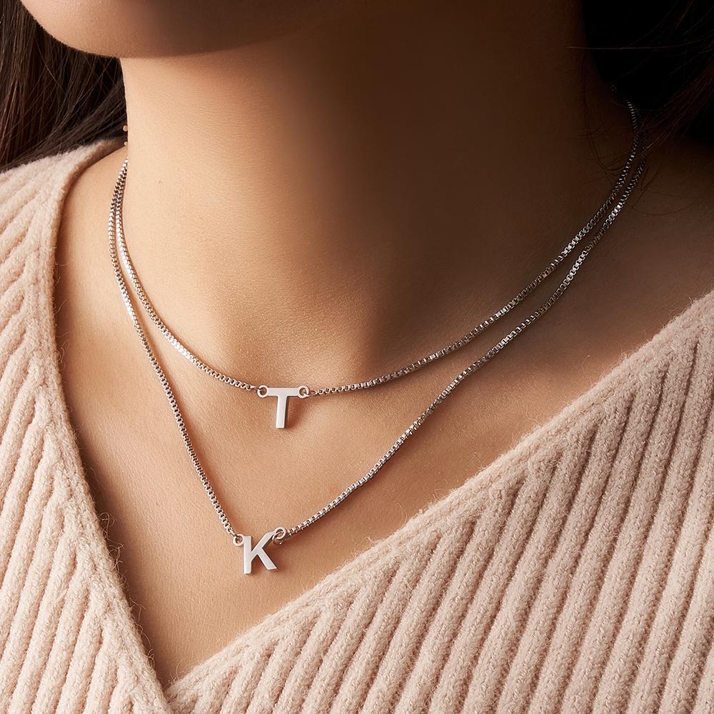 Collana Con Nome A Catena Doppia Collana Con Lettera Personalizzata Collana Regalo Iniziale Collana Regalo Per Donne - soufeelit