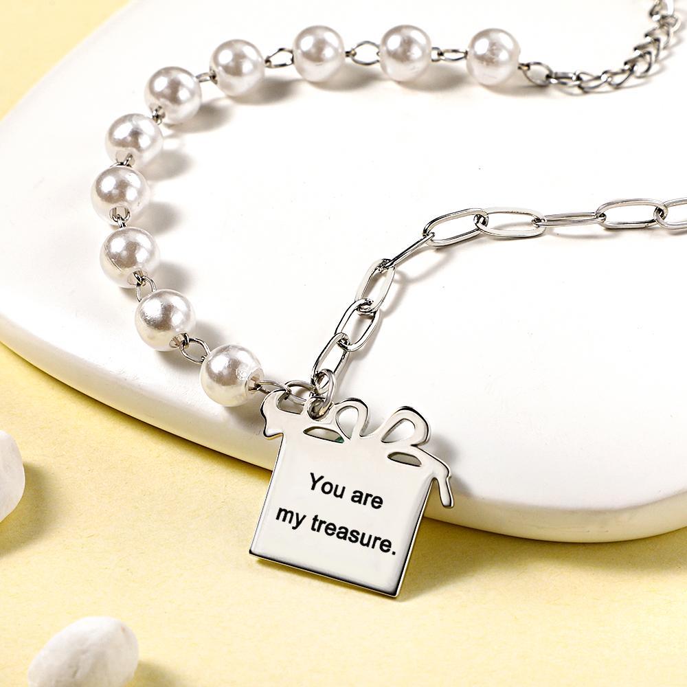Bracciale Con Scatola Regalo Inciso Personalizzato Con Perline Bianche, Braccialetto Alla Moda, Regalo Per Lei - soufeelit