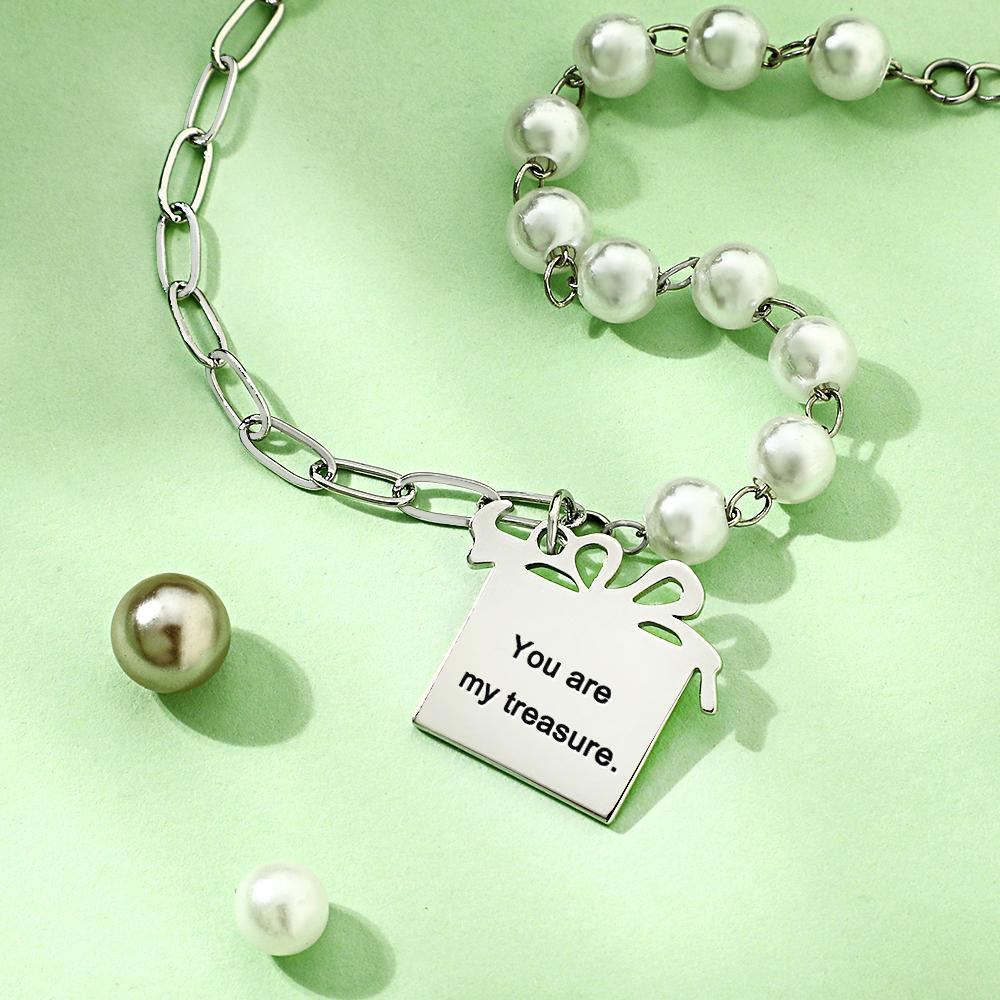 Bracciale Con Scatola Regalo Inciso Personalizzato Con Perline Bianche, Braccialetto Alla Moda, Regalo Per Lei - soufeelit