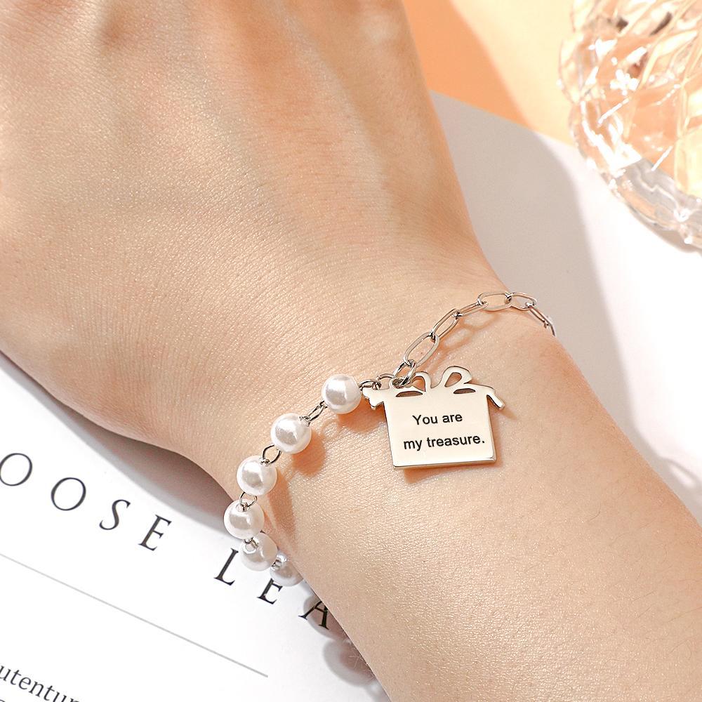 Bracciale Con Scatola Regalo Inciso Personalizzato Con Perline Bianche, Braccialetto Alla Moda, Regalo Per Lei - soufeelit