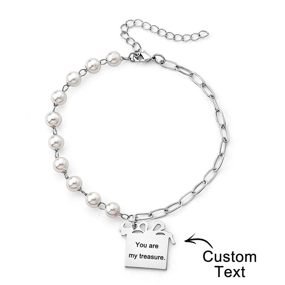 Bracciale Con Scatola Regalo Inciso Personalizzato Con Perline Bianche, Braccialetto Alla Moda, Regalo Per Lei - soufeelit