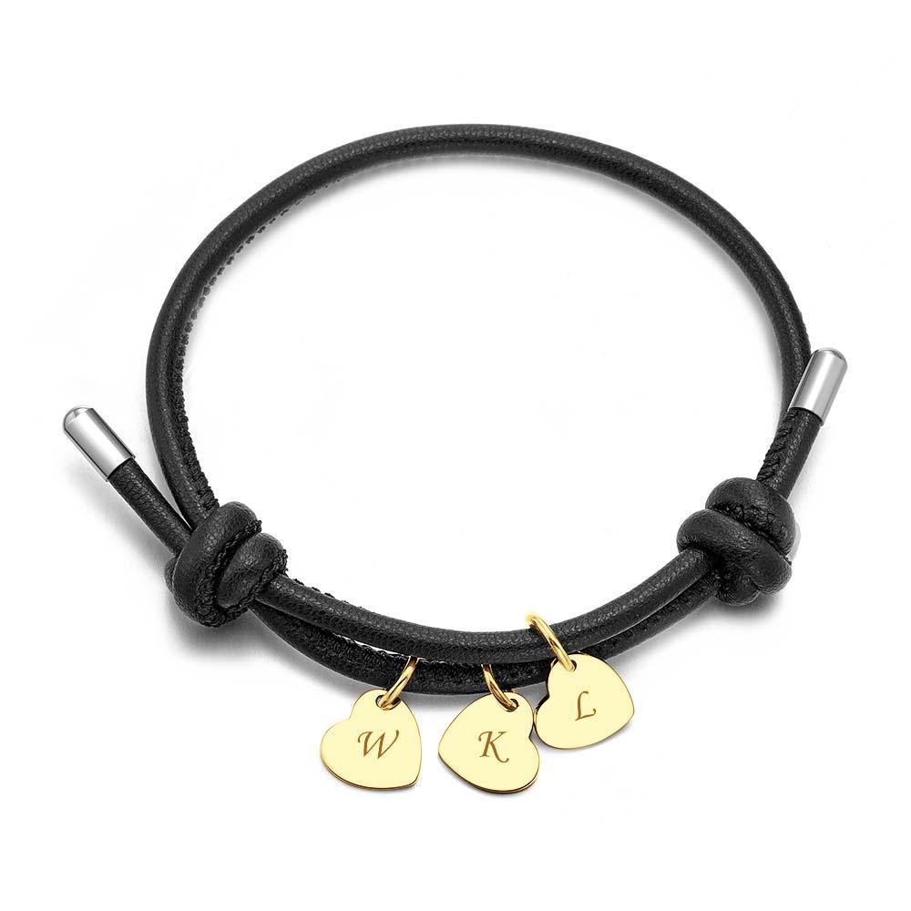 Bracciale In Pelle Inciso Con Pendenti A Cuore Squisito Braccialetto Regolabile Come Regalo Per Gli Amanti - soufeelit