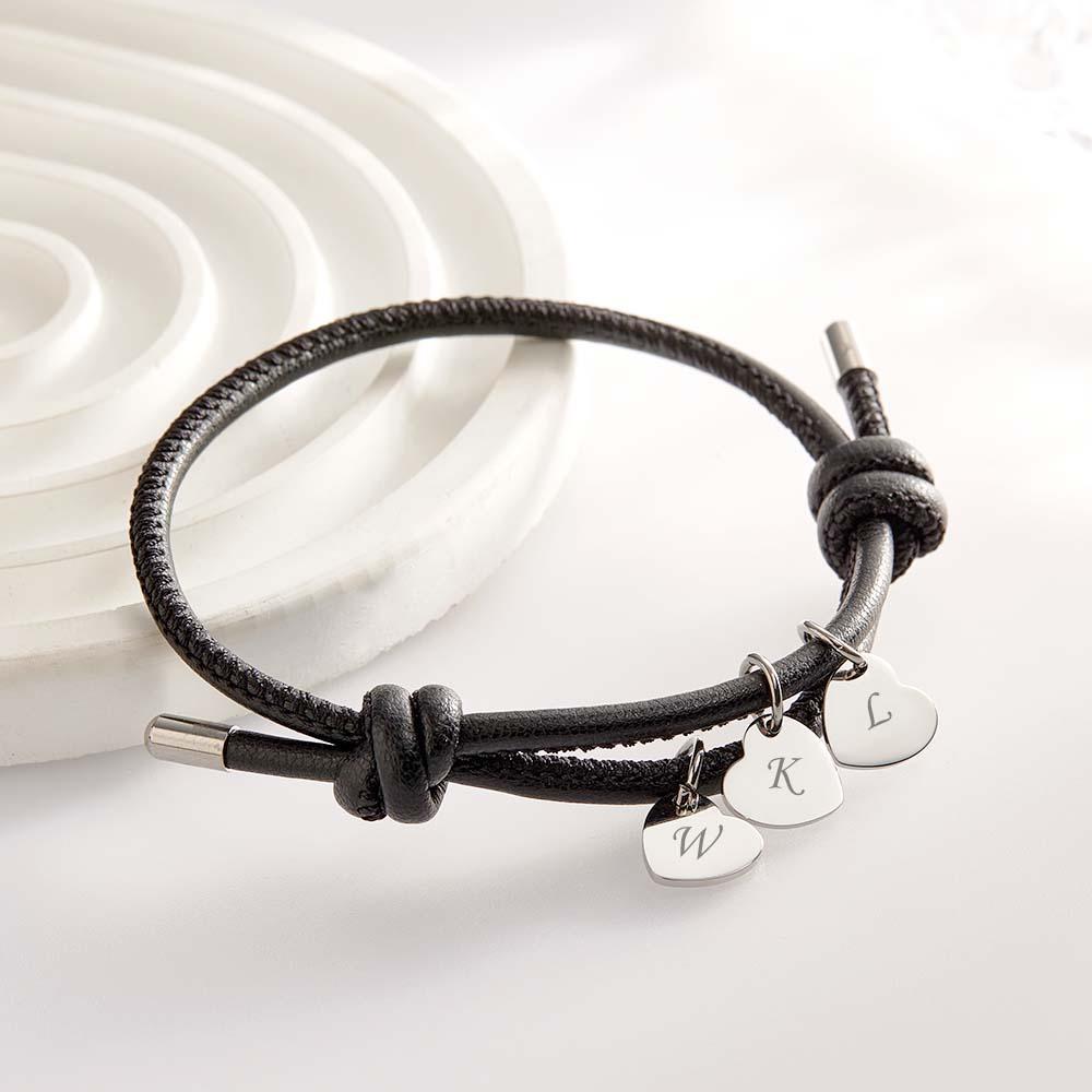 Bracciale In Pelle Inciso Con Pendenti A Cuore Squisito Braccialetto Regolabile Come Regalo Per Gli Amanti - soufeelit