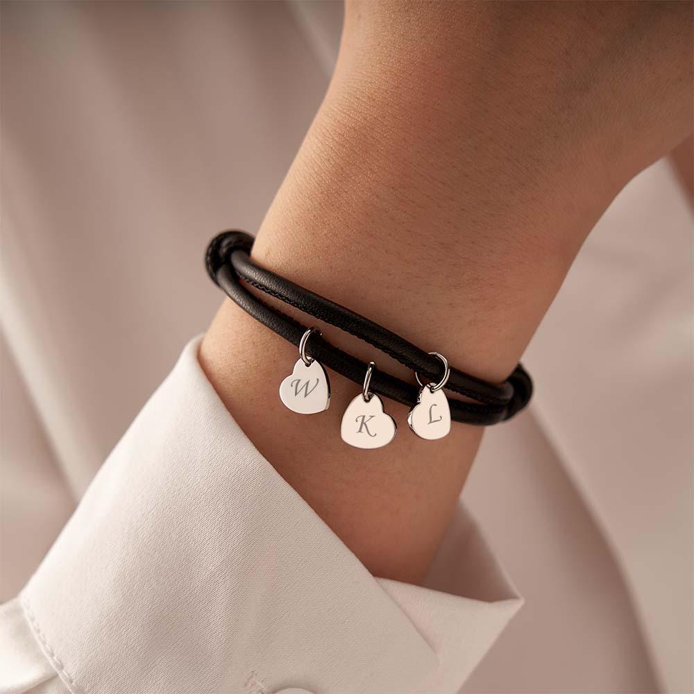 Bracciale In Pelle Inciso Con Pendenti A Cuore Squisito Braccialetto Regolabile Come Regalo Per Gli Amanti - soufeelit