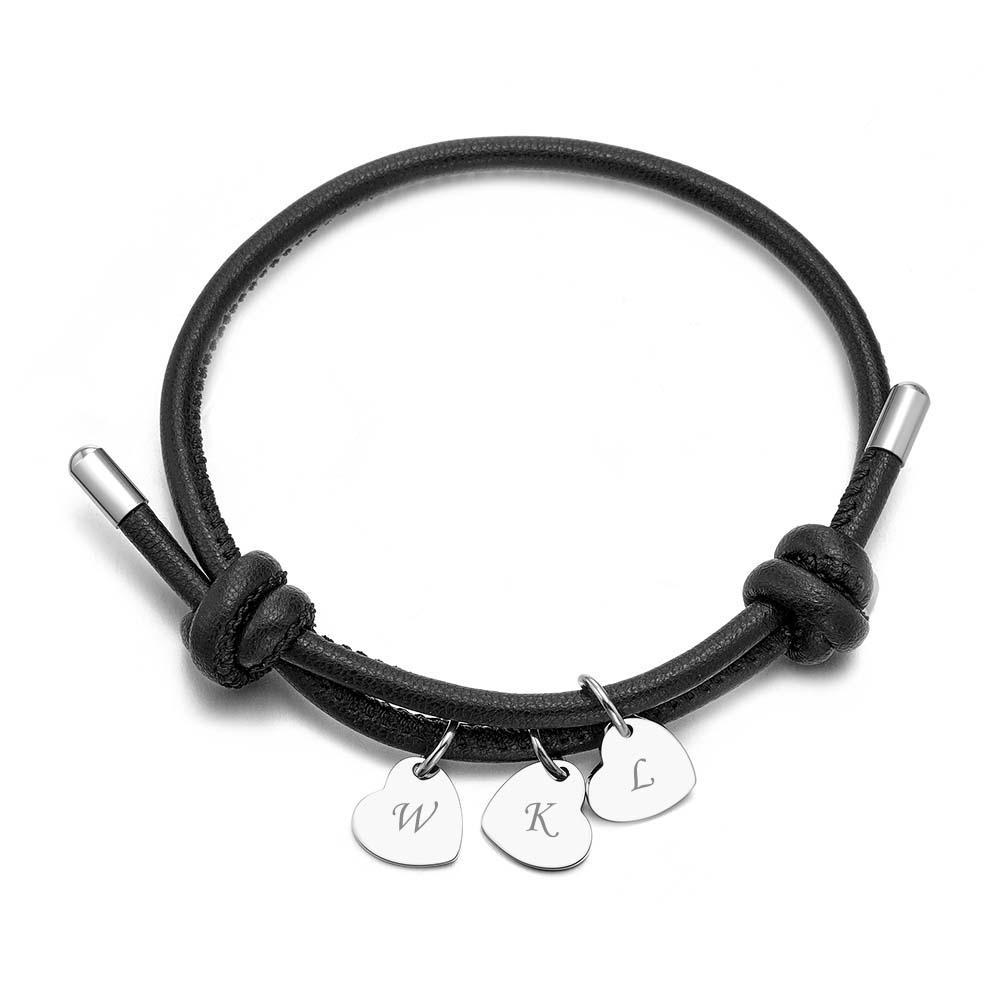 Bracciale In Pelle Inciso Con Pendenti A Cuore Squisito Braccialetto Regolabile Come Regalo Per Gli Amanti - soufeelit