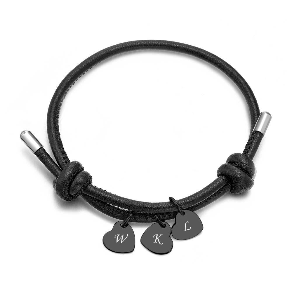 Bracciale In Pelle Inciso Con Pendenti A Cuore Squisito Braccialetto Regolabile Come Regalo Per Gli Amanti - soufeelit