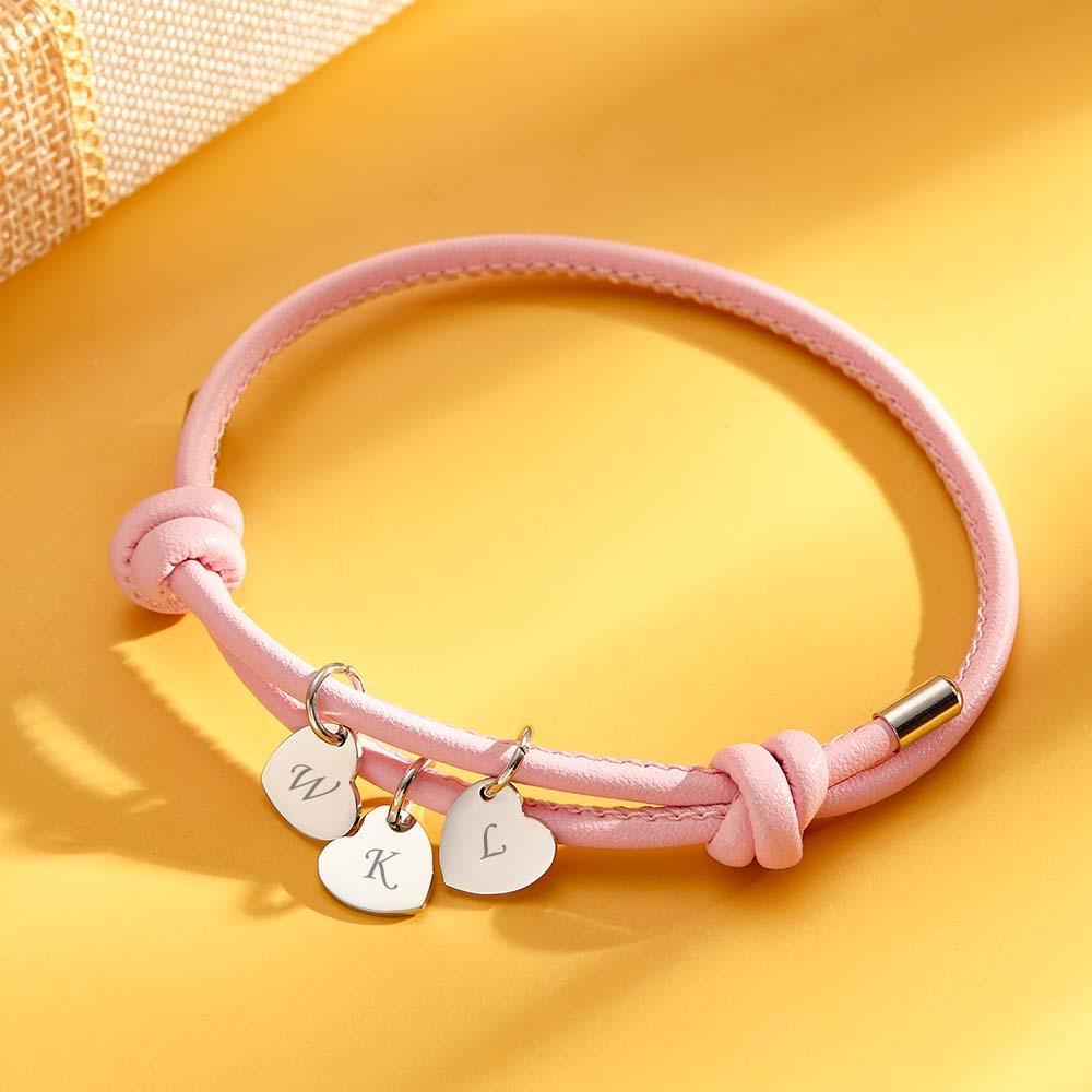 Bracciale In Pelle Inciso Con Pendenti A Cuore Squisito Braccialetto Regolabile Come Regalo Per Gli Amanti - soufeelit