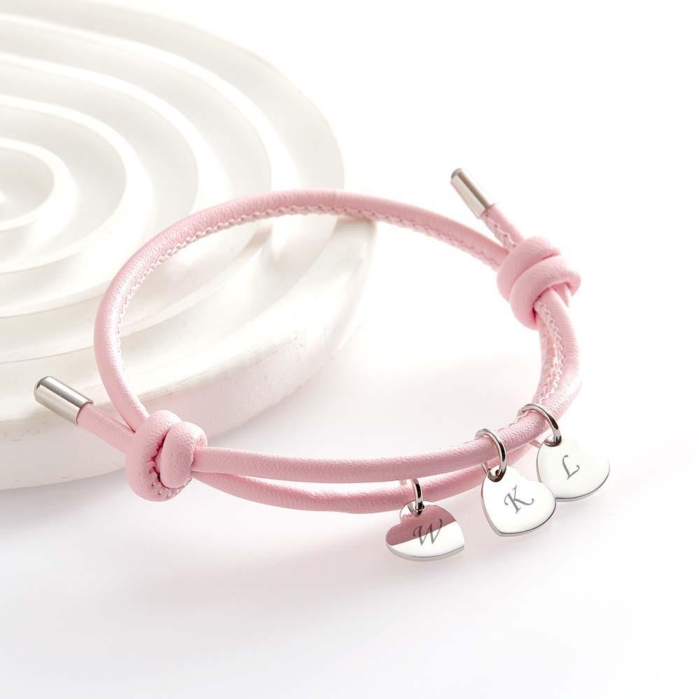 Bracciale In Pelle Inciso Con Pendenti A Cuore Squisito Braccialetto Regolabile Come Regalo Per Gli Amanti - soufeelit