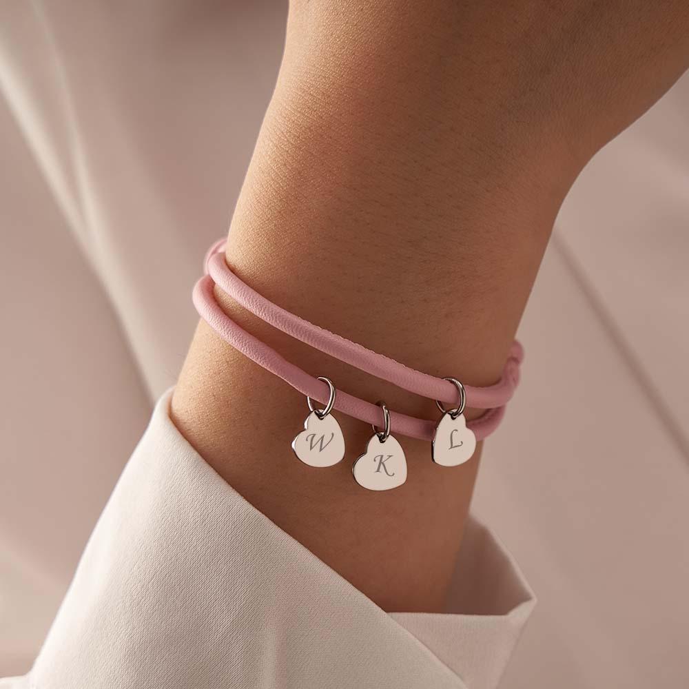 Bracciale In Pelle Inciso Con Pendenti A Cuore Squisito Braccialetto Regolabile Come Regalo Per Gli Amanti - soufeelit