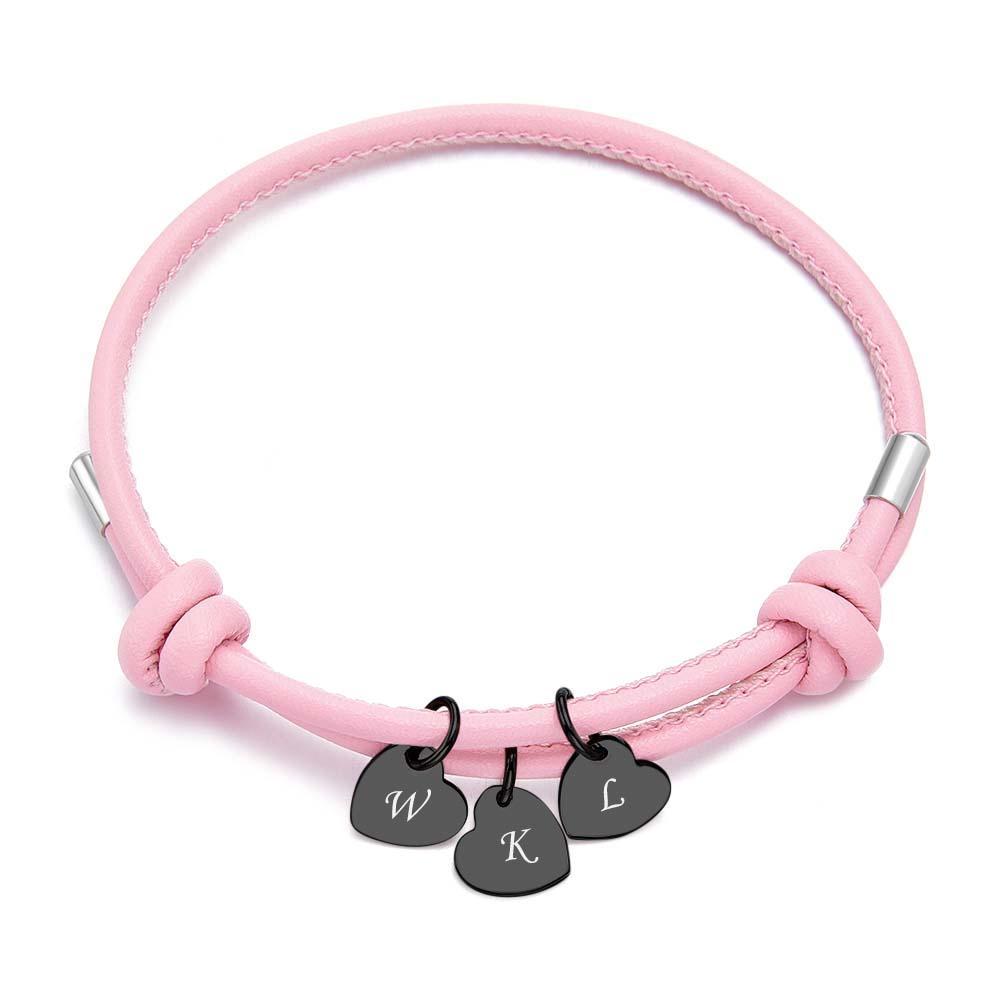 Bracciale In Pelle Inciso Con Pendenti A Cuore Squisito Braccialetto Regolabile Come Regalo Per Gli Amanti - soufeelit