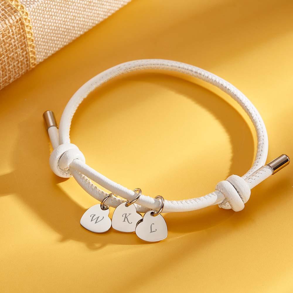 Bracciale In Pelle Inciso Con Pendenti A Cuore Squisito Braccialetto Regolabile Come Regalo Per Gli Amanti - soufeelit
