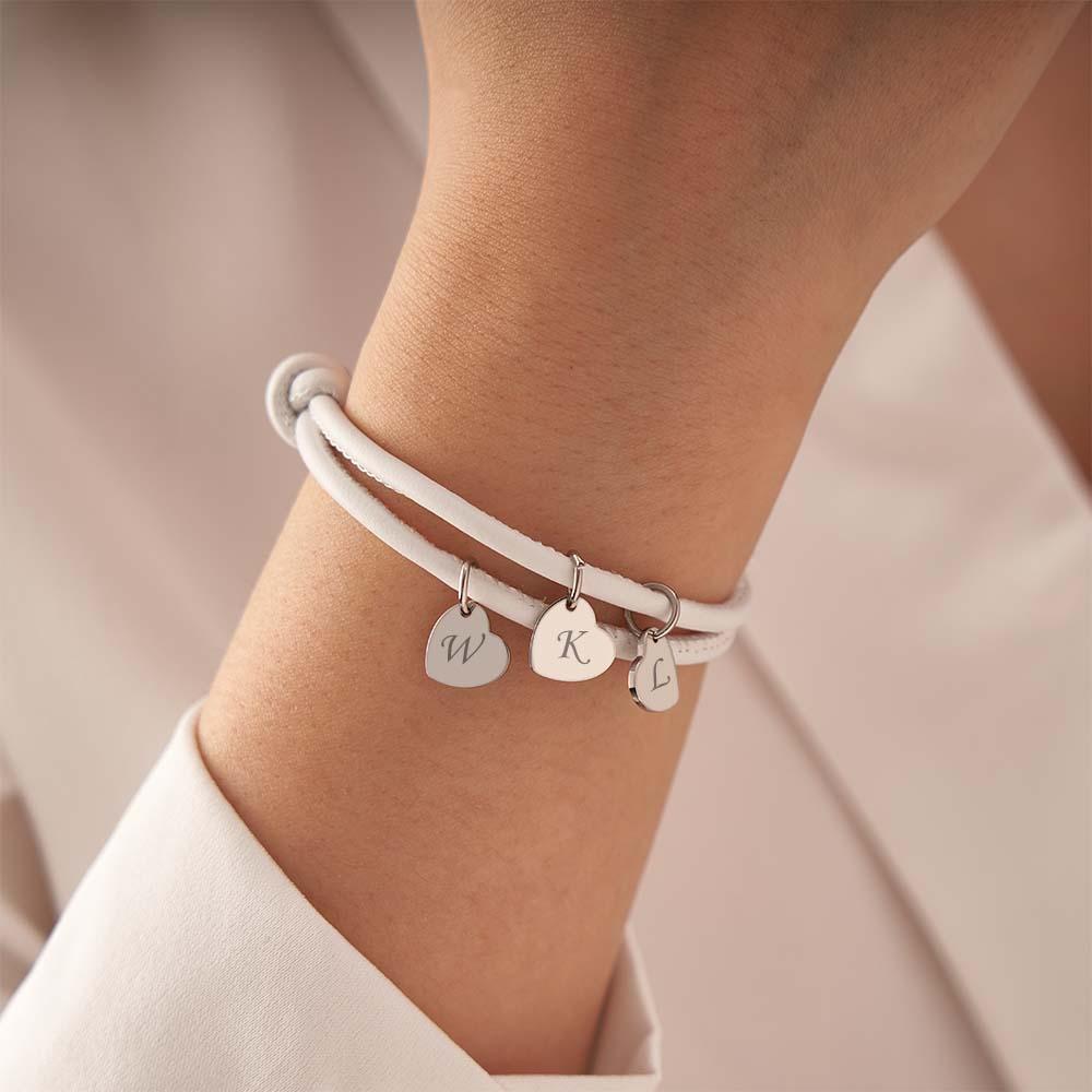 Bracciale In Pelle Inciso Con Pendenti A Cuore Squisito Braccialetto Regolabile Come Regalo Per Gli Amanti - soufeelit
