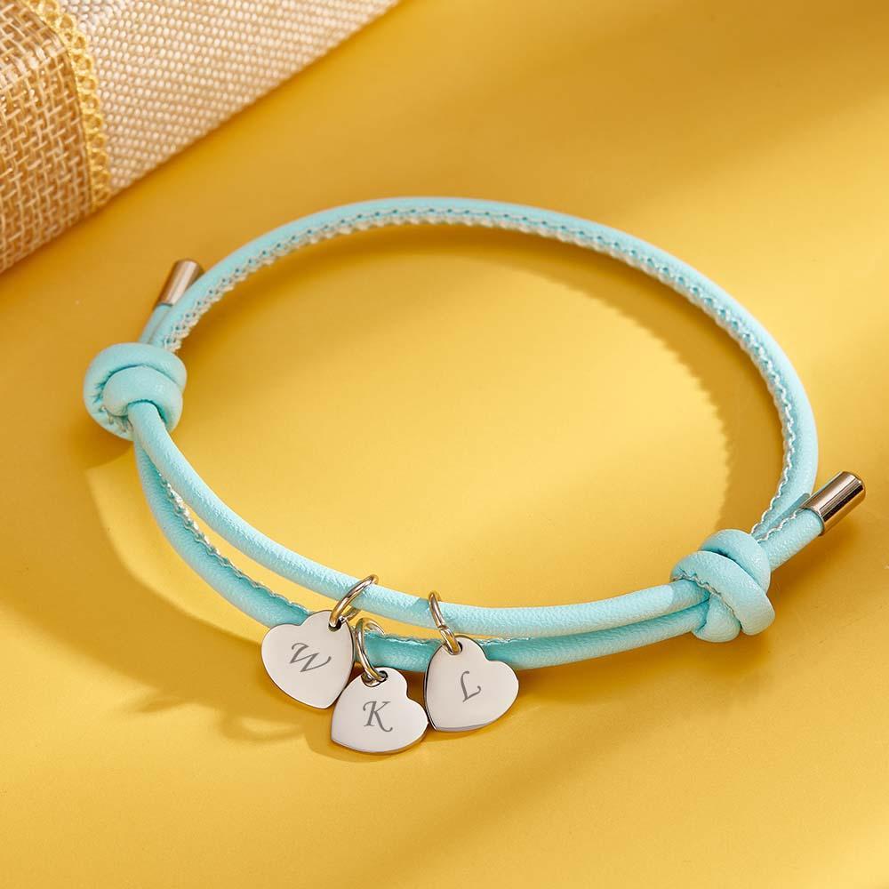 Bracciale In Pelle Inciso Con Pendenti A Cuore Squisito Braccialetto Regolabile Come Regalo Per Gli Amanti - soufeelit