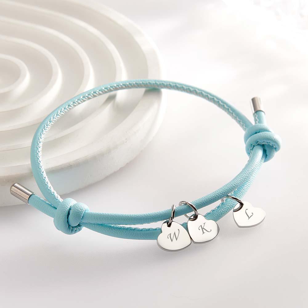 Bracciale In Pelle Inciso Con Pendenti A Cuore Squisito Braccialetto Regolabile Come Regalo Per Gli Amanti - soufeelit