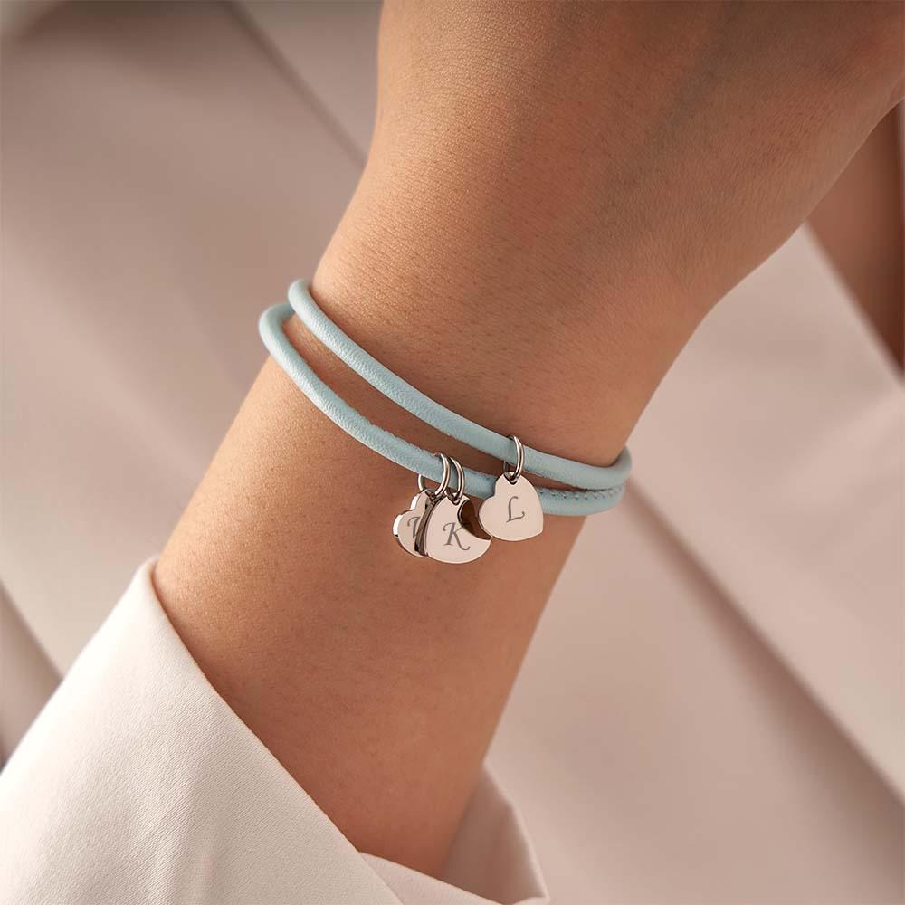 Bracciale In Pelle Inciso Con Pendenti A Cuore Squisito Braccialetto Regolabile Come Regalo Per Gli Amanti - soufeelit