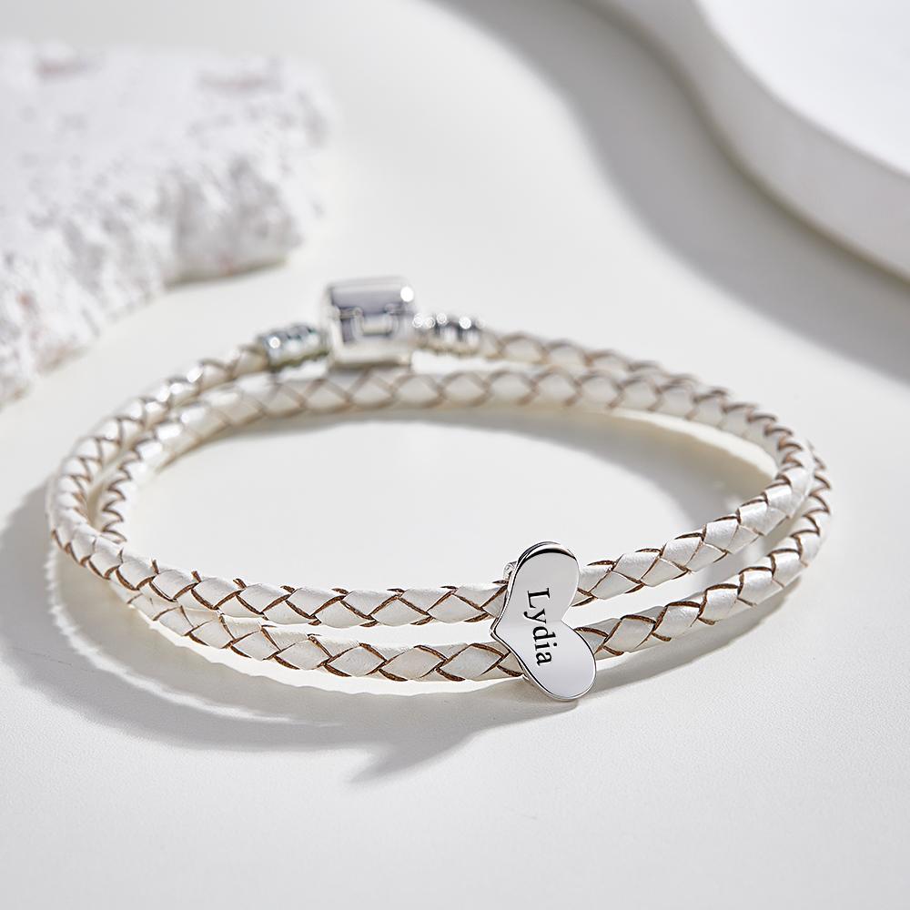 Bracciale In Pelle Con Incisione Numero Personalizzato Di Accessori A Forma Di Cuore Opzionali, Regali Di Gioielli Per Lei - soufeelit