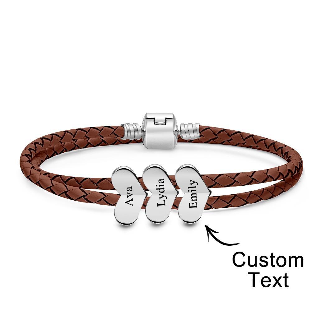 Bracciale In Pelle Con Incisione Numero Personalizzato Di Accessori A Forma Di Cuore Opzionali, Regali Di Gioielli Per Lei - soufeelit