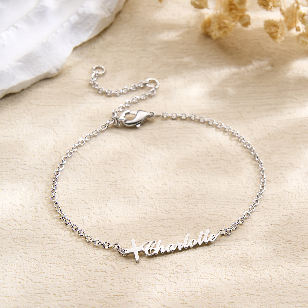 Bracciale Con Croce Personalizzata Con Nome Regalo Per Battesimo Bracciale Con Croce Personalizzata Con Nome - soufeelit