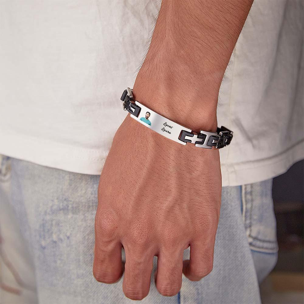 Bracciale Rigido Con Nome Inciso, Gioielli Personalizzati, Braccialetto Rigido Con Foto, Braccialetto Da Uomo In Acciaio Inossidabile, Regalo Per La Festa Del Papà - soufeelit