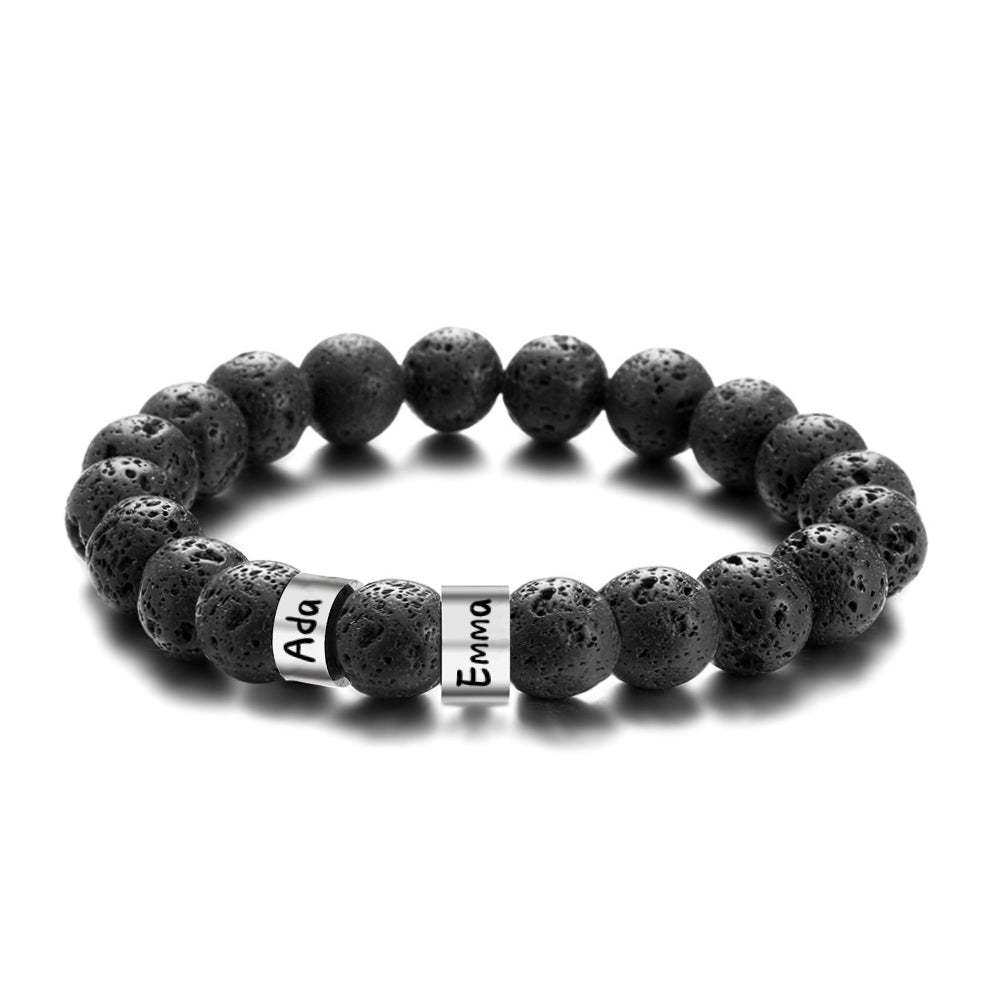 Bracciale Con Perline In Pietra Lavica Nera Con Nome Personalizzato, Regalo Per Uomo, Marito, Padre, Nonno - soufeelit