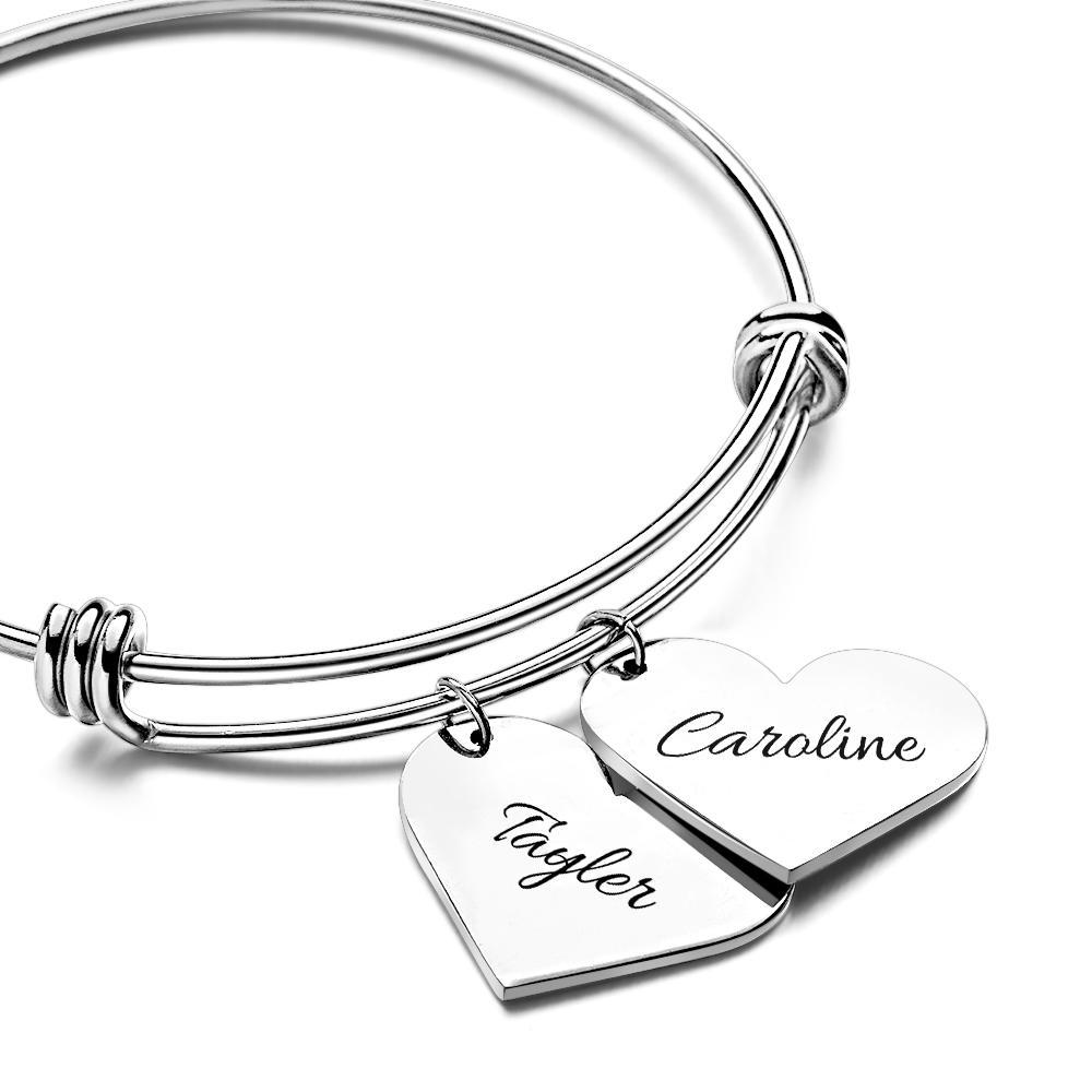 Braccialetti Con Ciondoli A Cuore Personalizzati, Regali Per Il Suo Nome, Braccialetti Rigidi Per Donne, Gioielli Fatti A Mano, Bracciale Inciso Per La Mamma - soufeelit