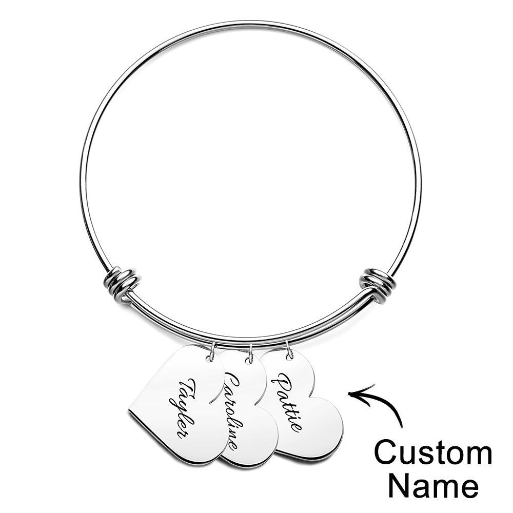 Braccialetti Con Ciondoli A Cuore Personalizzati, Regali Per Il Suo Nome, Braccialetti Rigidi Per Donne, Gioielli Fatti A Mano, Bracciale Inciso Per La Mamma - soufeelit