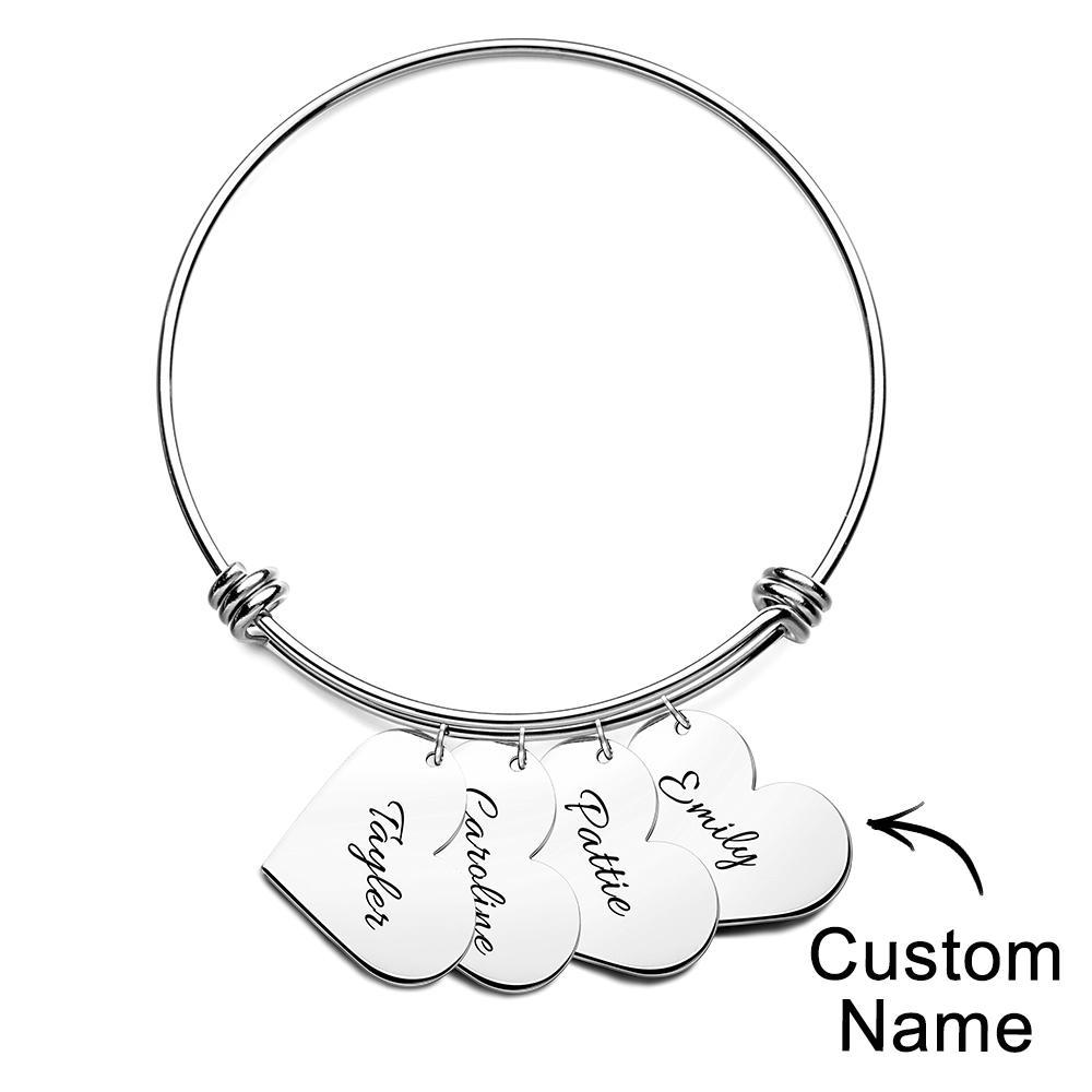 Braccialetti Con Ciondoli A Cuore Personalizzati, Regali Per Il Suo Nome, Braccialetti Rigidi Per Donne, Gioielli Fatti A Mano, Bracciale Inciso Per La Mamma - soufeelit