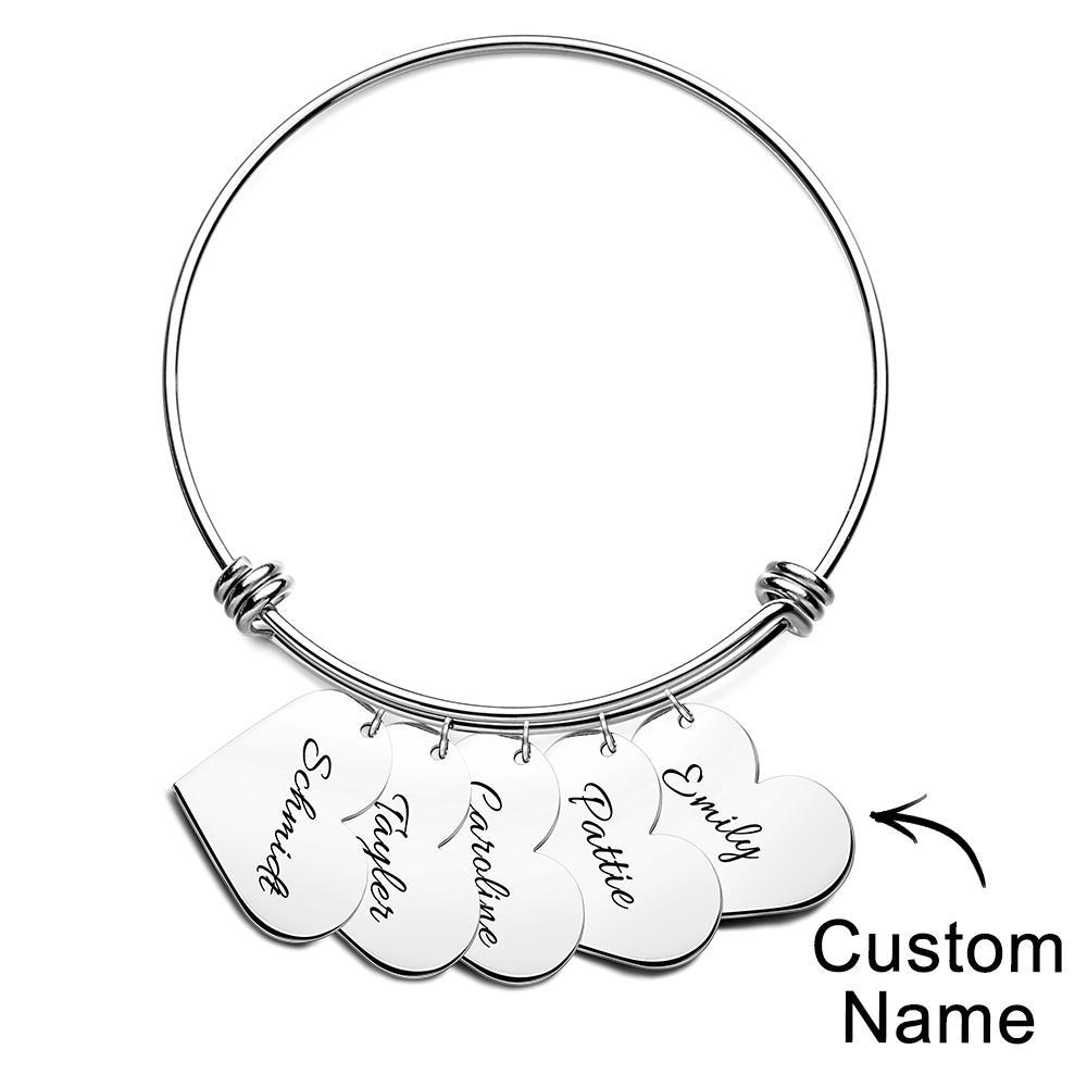 Braccialetti Con Ciondoli A Cuore Personalizzati, Regali Per Il Suo Nome, Braccialetti Rigidi Per Donne, Gioielli Fatti A Mano, Bracciale Inciso Per La Mamma - soufeelit