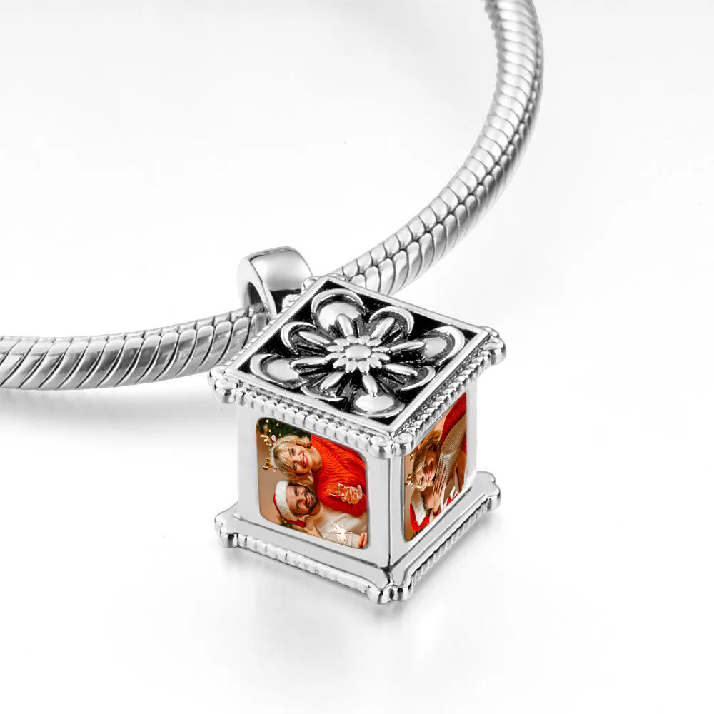 Ciondolo Con Foto Che Contiene 4 Immagini Personalizzate Su Quattro Lati Con Perline E Bracciale Con Catena A Forma Di Serpente, Regalo Ideale Per Natale - soufeelit