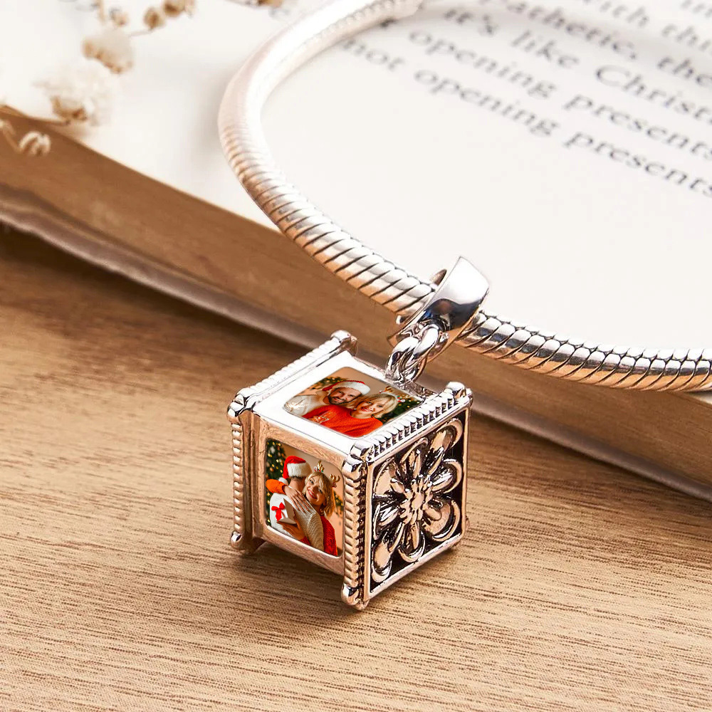 Ciondolo Con Foto Che Contiene 4 Immagini Personalizzate Su Quattro Lati Con Perline E Bracciale Con Catena A Forma Di Serpente, Regalo Ideale Per Natale - soufeelit