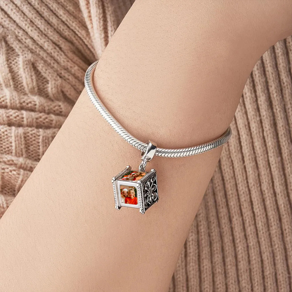 Ciondolo Con Foto Che Contiene 4 Immagini Personalizzate Su Quattro Lati Con Perline E Bracciale Con Catena A Forma Di Serpente, Regalo Ideale Per Natale - soufeelit