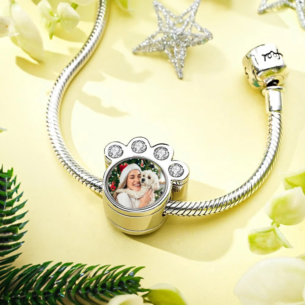Ciondolo Personalizzato Con Foto Della Zampa Del Braccialetto. Ciondolo Con Immagine Personalizzata. Perlina Con Foto Di Animale Domestico Carino, Adatto Per Collana, Braccialetto, Regalo Di Anniversario Per Natale - soufeelit