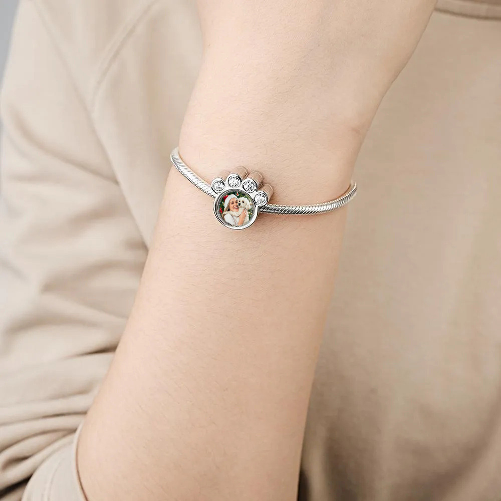 Ciondolo Personalizzato Con Foto Della Zampa Del Braccialetto. Ciondolo Con Immagine Personalizzata. Perlina Con Foto Di Animale Domestico Carino, Adatto Per Collana, Braccialetto, Regalo Di Anniversario Per Natale - soufeelit