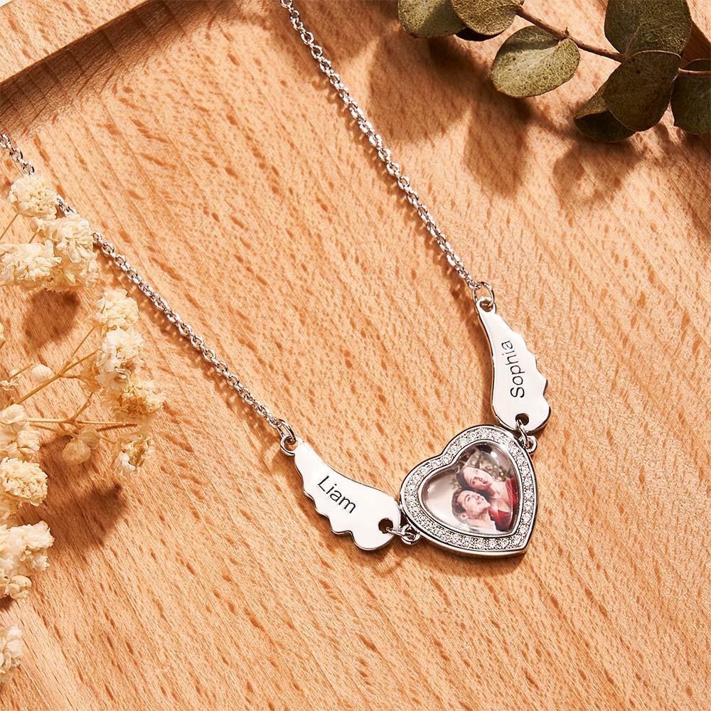 Collana Con Foto Personalizzate Con Ali D'angelo, Decorazione Con Zirconi, Collana Con Ciondolo A Cuore, Regali Per Lei - soufeelit