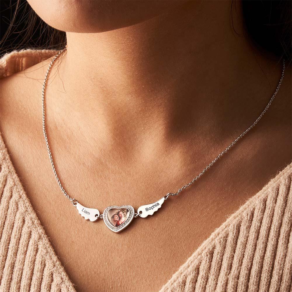 Collana Con Foto Personalizzate Con Ali D'angelo, Decorazione Con Zirconi, Collana Con Ciondolo A Cuore, Regali Per Lei - soufeelit