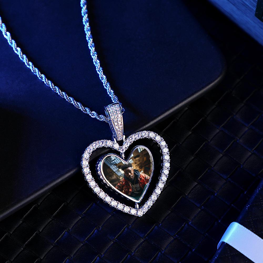 Collana Con Foto Hip Hop, Cuore Girevole, Ciondolo In Zircone Vuoto, Regali Per Uomini - soufeelit