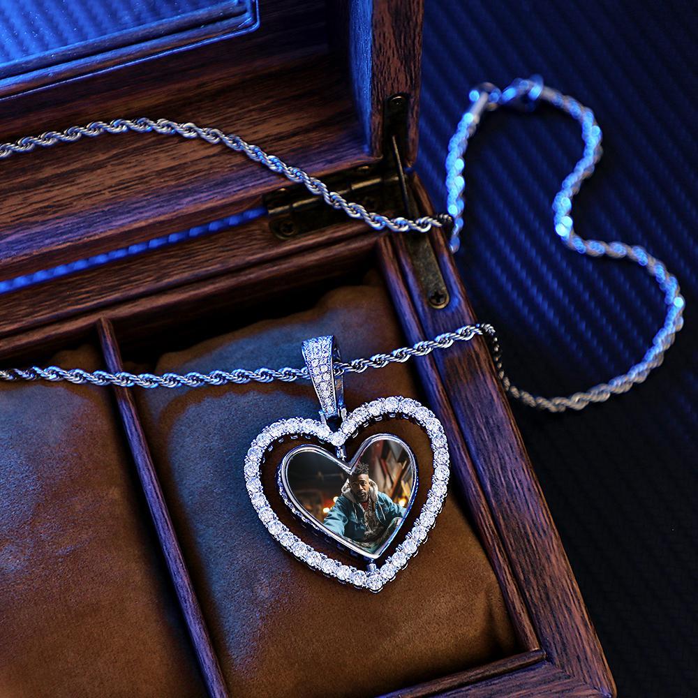 Collana Con Foto Hip Hop, Cuore Girevole, Ciondolo In Zircone Vuoto, Regali Per Uomini - soufeelit