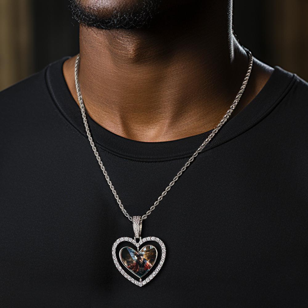 Collana Con Foto Hip Hop, Cuore Girevole, Ciondolo In Zircone Vuoto, Regali Per Uomini - soufeelit
