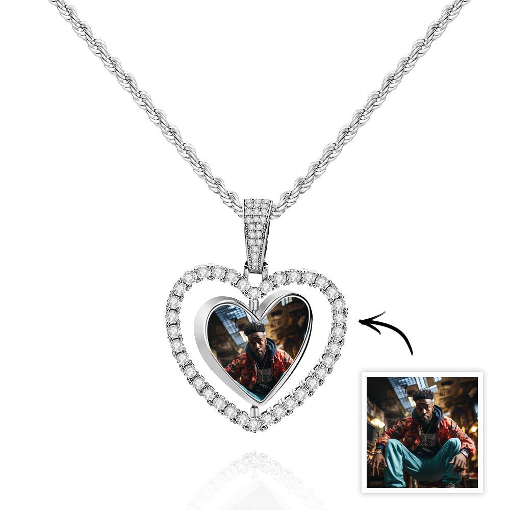 Collana Con Foto Hip Hop, Cuore Girevole, Ciondolo In Zircone Vuoto, Regali Per Uomini - soufeelit